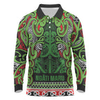 Aotearoa Iwi Ngati Maru Hauraki Long Sleeve Polo Shirt Maori Wharenui House Tribal Pattern