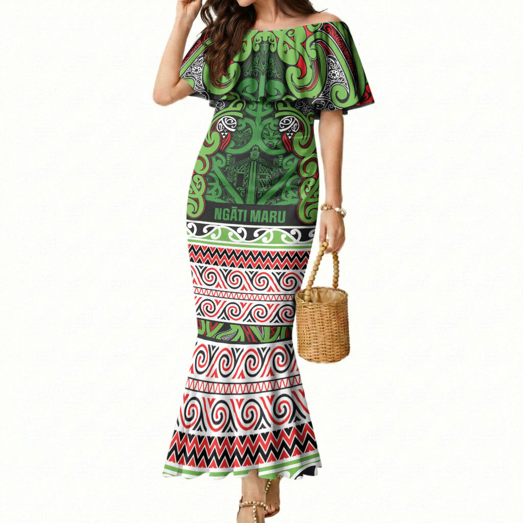 Aotearoa Iwi Ngati Maru Hauraki Mermaid Dress Maori Wharenui House Tribal Pattern