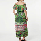 Aotearoa Iwi Ngati Maru Hauraki Off Shoulder Maxi Dress Maori Wharenui House Tribal Pattern