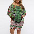 Aotearoa Iwi Ngati Maru Hauraki Off Shoulder Short Dress Maori Wharenui House Tribal Pattern