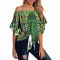 Aotearoa Iwi Ngati Maru Hauraki Off Shoulder Wrap Waist Top Maori Wharenui House Tribal Pattern
