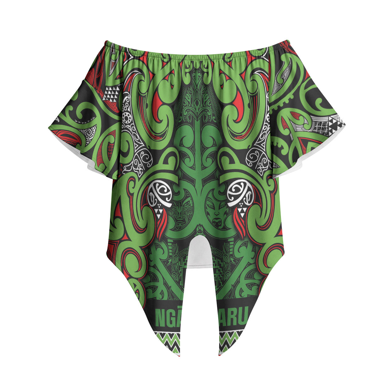 Aotearoa Iwi Ngati Maru Hauraki Off Shoulder Wrap Waist Top Maori Wharenui House Tribal Pattern