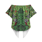 Aotearoa Iwi Ngati Maru Hauraki Off Shoulder Wrap Waist Top Maori Wharenui House Tribal Pattern