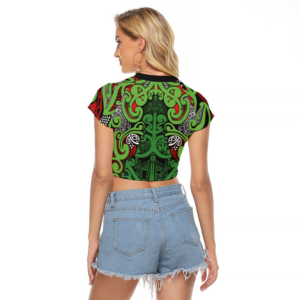 Aotearoa Iwi Ngati Maru Hauraki Raglan Cropped T Shirt Maori Wharenui House Tribal Pattern