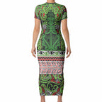 Aotearoa Iwi Ngati Maru Hauraki Short Sleeve Bodycon Dress Maori Wharenui House Tribal Pattern