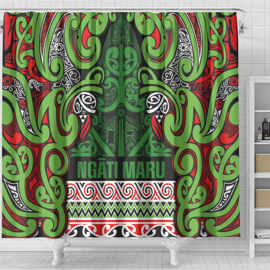 Aotearoa Iwi Ngati Maru Hauraki Shower Curtain Maori Wharenui House Tribal Pattern