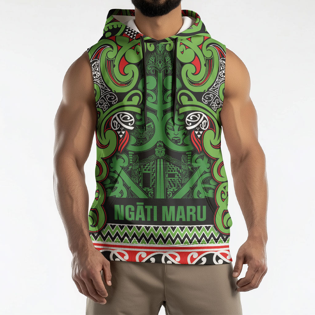 Aotearoa Iwi Ngati Maru Hauraki Sleeveless Hoodie Maori Wharenui House Tribal Pattern