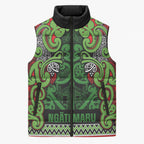 Aotearoa Iwi Ngati Maru Hauraki Sleeveless Puffer Jacket Maori Wharenui House Tribal Pattern