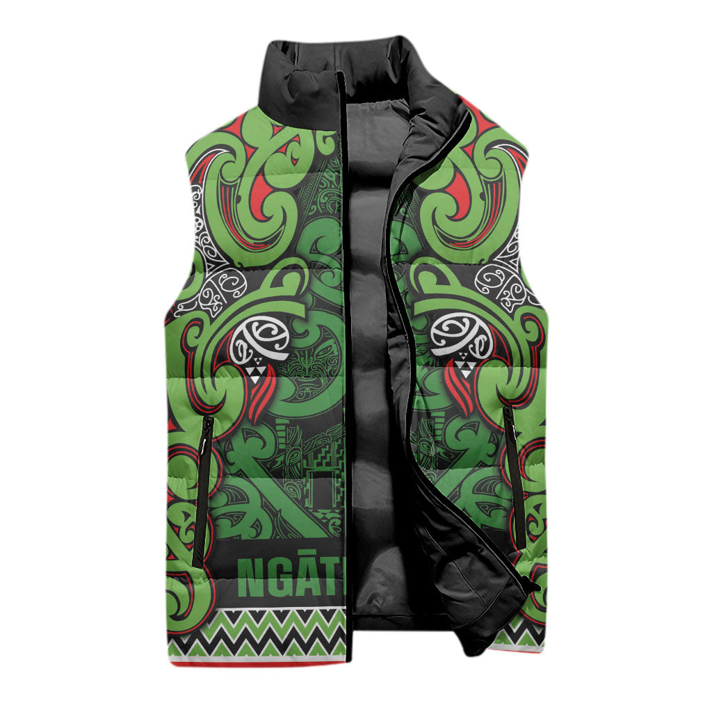 Aotearoa Iwi Ngati Maru Hauraki Sleeveless Puffer Jacket Maori Wharenui House Tribal Pattern