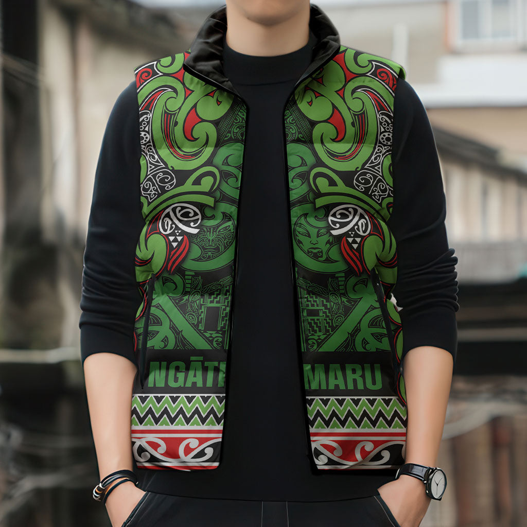 Aotearoa Iwi Ngati Maru Hauraki Sleeveless Puffer Jacket Maori Wharenui House Tribal Pattern