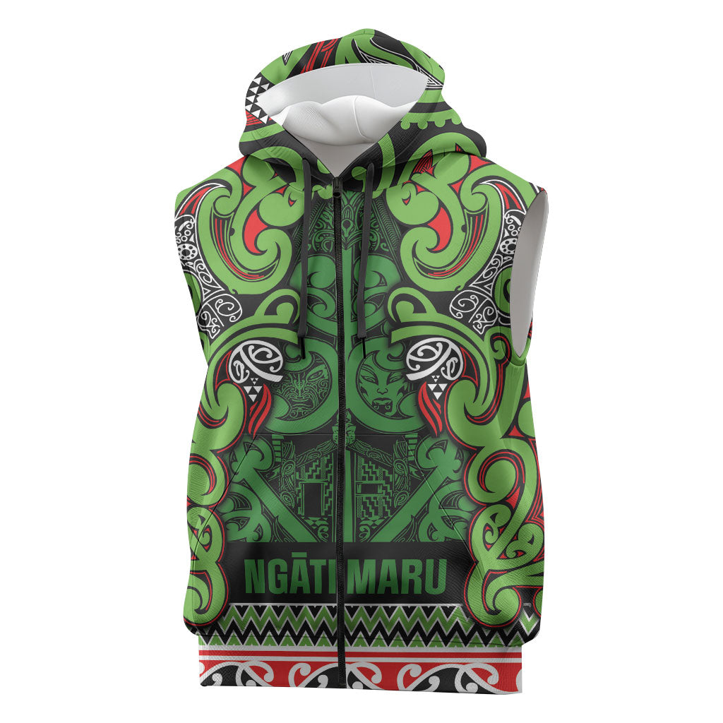 Aotearoa Iwi Ngati Maru Hauraki Sleeveless Zip Hoodie Maori Wharenui House Tribal Pattern