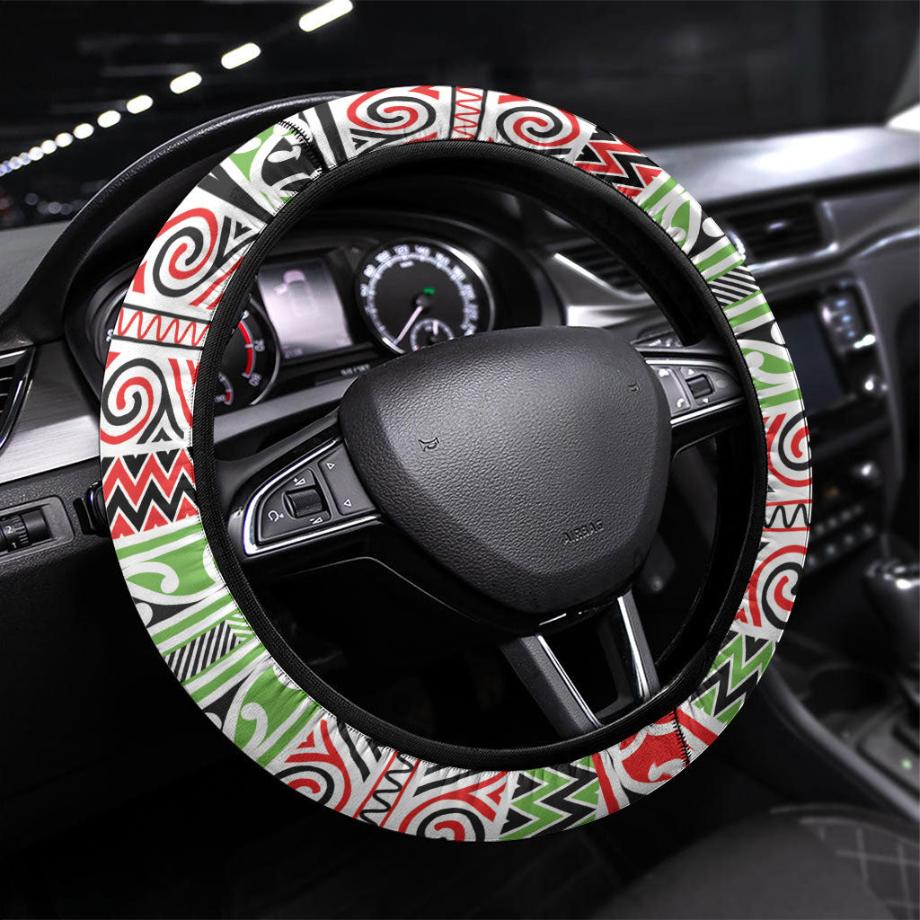 Aotearoa Iwi Ngati Maru Hauraki Steering Wheel Cover Maori Wharenui House Tribal Pattern