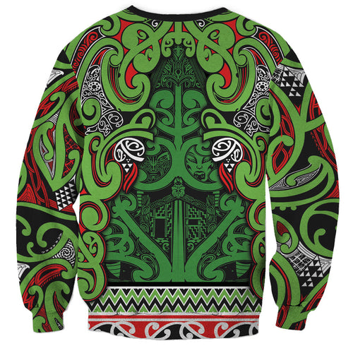 Aotearoa Iwi Ngati Maru Hauraki Sweatshirt Maori Wharenui House Tribal Pattern