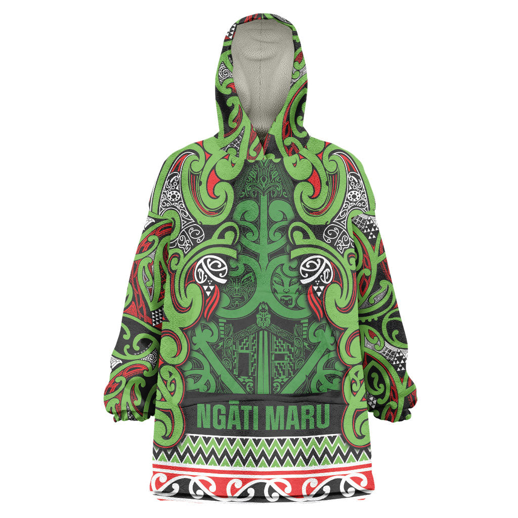 Aotearoa Iwi Ngati Maru Hauraki Wearable Blanket Hoodie Maori Wharenui House Tribal Pattern