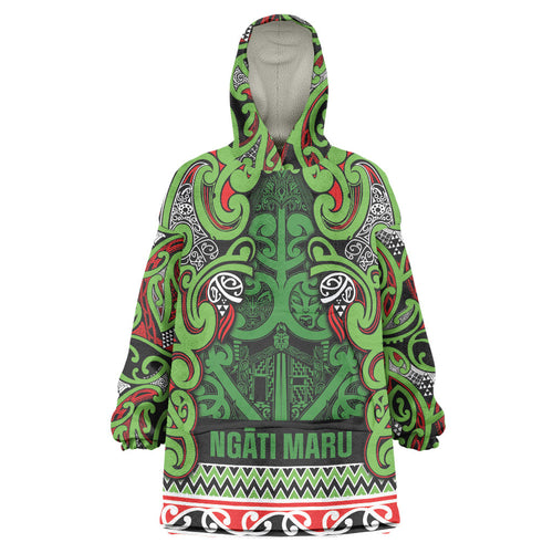 Aotearoa Iwi Ngati Maru Hauraki Wearable Blanket Hoodie Maori Wharenui House Tribal Pattern