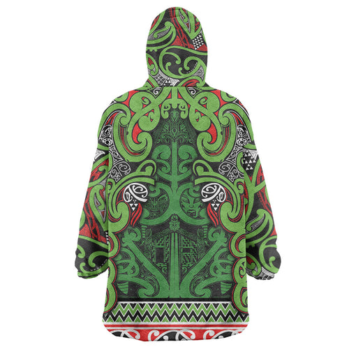 Aotearoa Iwi Ngati Maru Hauraki Wearable Blanket Hoodie Maori Wharenui House Tribal Pattern