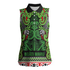 Aotearoa Iwi Ngati Maru Hauraki Women Sleeveless Polo Shirt Maori Wharenui House Tribal Pattern