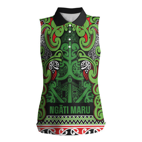 Aotearoa Iwi Ngati Maru Hauraki Women Sleeveless Polo Shirt Maori Wharenui House Tribal Pattern