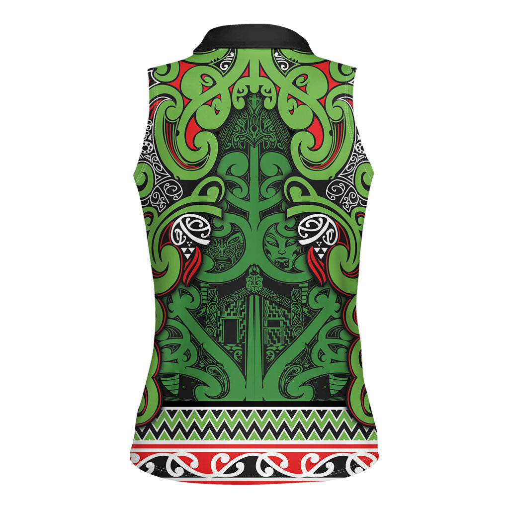 Aotearoa Iwi Ngati Maru Hauraki Women Sleeveless Polo Shirt Maori Wharenui House Tribal Pattern