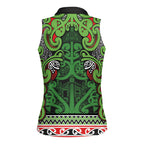 Aotearoa Iwi Ngati Maru Hauraki Women Sleeveless Polo Shirt Maori Wharenui House Tribal Pattern
