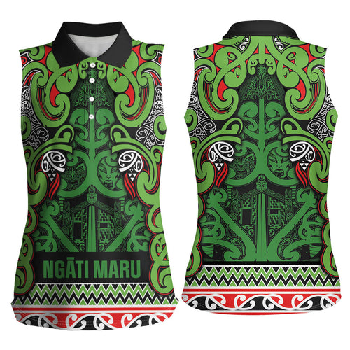 Aotearoa Iwi Ngati Maru Hauraki Women Sleeveless Polo Shirt Maori Wharenui House Tribal Pattern