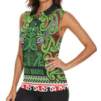 Aotearoa Iwi Ngati Maru Hauraki Women Sleeveless Polo Shirt Maori Wharenui House Tribal Pattern
