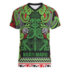 Aotearoa Iwi Ngati Maru Hauraki Women V-Neck T-Shirt Maori Wharenui House Tribal Pattern