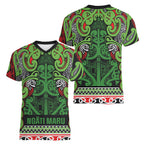 Aotearoa Iwi Ngati Maru Hauraki Women V-Neck T-Shirt Maori Wharenui House Tribal Pattern