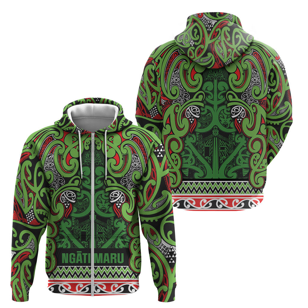 Aotearoa Iwi Ngati Maru Hauraki Zip Hoodie Maori Wharenui House Tribal Pattern