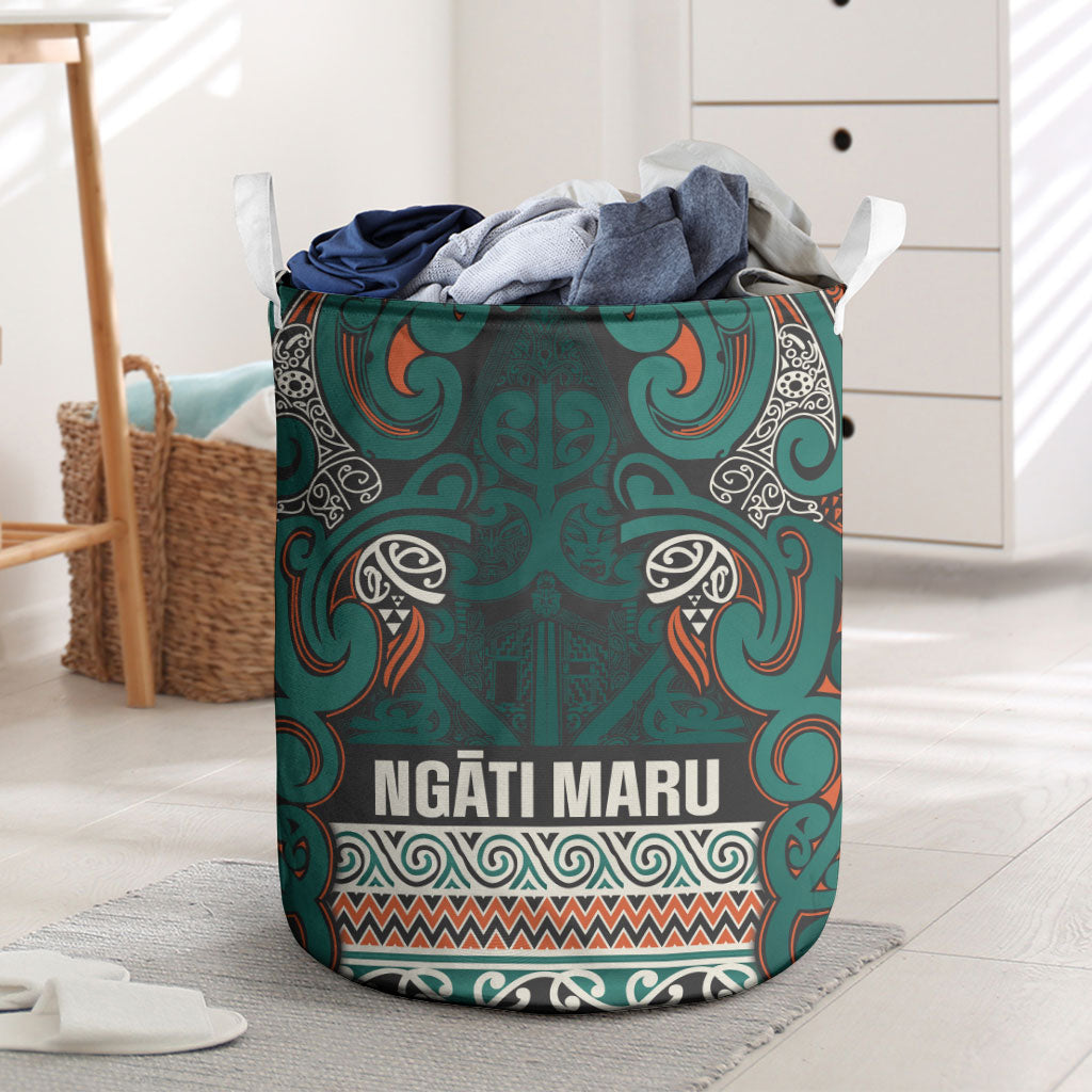 Aotearoa Iwi Ngāti Maru Taranaki Laundry Basket Maori Wharenui House Tribal Pattern
