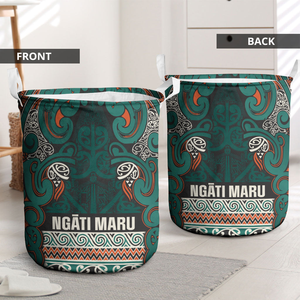 Aotearoa Iwi Ngāti Maru Taranaki Laundry Basket Maori Wharenui House Tribal Pattern