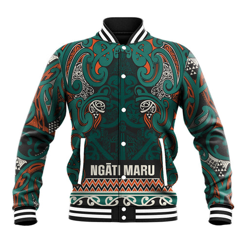 Aotearoa Iwi Ngāti Maru Taranaki Baseball Jacket Maori Wharenui House Tribal Pattern