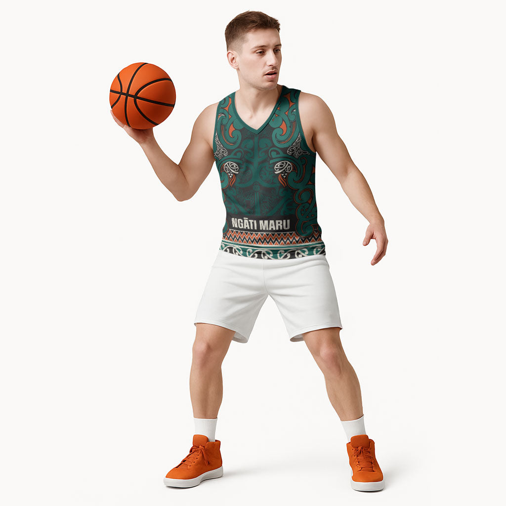 Aotearoa Iwi Ngāti Maru Taranaki Basketball Jersey Maori Wharenui House Tribal Pattern
