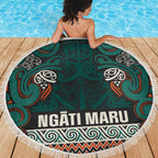 Aotearoa Iwi Ngāti Maru Taranaki Beach Blanket Maori Wharenui House Tribal Pattern