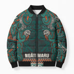 Aotearoa Iwi Ngāti Maru Taranaki Bomber Puffer Jacket Maori Wharenui House Tribal Pattern