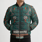 Aotearoa Iwi Ngāti Maru Taranaki Bomber Puffer Jacket Maori Wharenui House Tribal Pattern