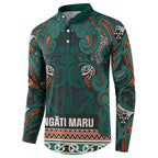 Aotearoa Iwi Ngāti Maru Taranaki Button Sweatshirt Maori Wharenui House Tribal Pattern