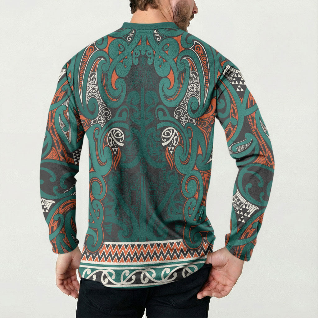 Aotearoa Iwi Ngāti Maru Taranaki Button Sweatshirt Maori Wharenui House Tribal Pattern