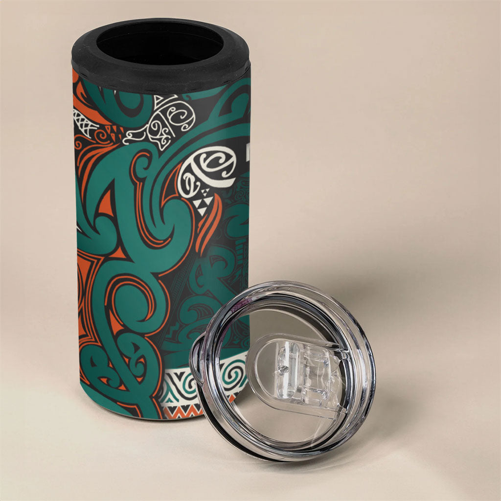 Aotearoa Iwi Ngāti Maru Taranaki 4 in 1 Can Cooler Tumbler Maori Wharenui House Tribal Pattern