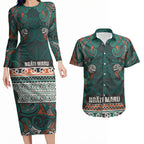 Aotearoa Iwi Ngāti Maru Taranaki Couples Matching Long Sleeve Bodycon Dress and Hawaiian Shirt Maori Wharenui House Tribal Pattern