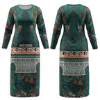 Aotearoa Iwi Ngāti Maru Taranaki Couples Matching Long Sleeve Bodycon Dress and Hawaiian Shirt Maori Wharenui House Tribal Pattern