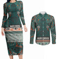Aotearoa Iwi Ngāti Maru Taranaki Couples Matching Long Sleeve Bodycon Dress and Long Sleeve Button Shirt Maori Wharenui House Tribal Pattern