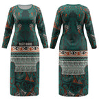 Aotearoa Iwi Ngāti Maru Taranaki Couples Matching Long Sleeve Bodycon Dress and Long Sleeve Button Shirt Maori Wharenui House Tribal Pattern