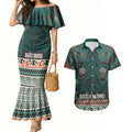 Aotearoa Iwi Ngāti Maru Taranaki Couples Matching Mermaid Dress and Hawaiian Shirt Maori Wharenui House Tribal Pattern