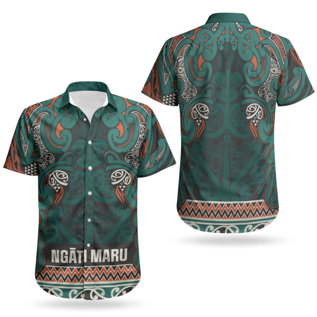 Aotearoa Iwi Ngāti Maru Taranaki Couples Matching Off Shoulder Maxi Dress and Hawaiian Shirt Maori Wharenui House Tribal Pattern