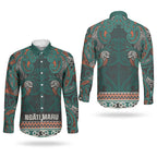 Aotearoa Iwi Ngāti Maru Taranaki Couples Matching Off Shoulder Maxi Dress and Long Sleeve Button Shirt Maori Wharenui House Tribal Pattern