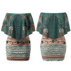 Aotearoa Iwi Ngāti Maru Taranaki Couples Matching Off Shoulder Short Dress and Hawaiian Shirt Maori Wharenui House Tribal Pattern