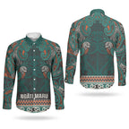 Aotearoa Iwi Ngāti Maru Taranaki Couples Matching Off The Shoulder Long Sleeve Dress and Long Sleeve Button Shirt Maori Wharenui House Tribal Pattern