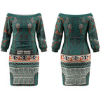 Aotearoa Iwi Ngāti Maru Taranaki Couples Matching Off The Shoulder Long Sleeve Dress and Long Sleeve Button Shirt Maori Wharenui House Tribal Pattern
