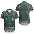 Aotearoa Iwi Ngāti Maru Taranaki Couples Matching Puletasi and Hawaiian Shirt Maori Wharenui House Tribal Pattern
